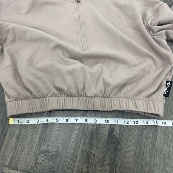 P’tula Mara Scrunch Crop Sweatshirt Beige Tan Size Large - Picture 8 of 10